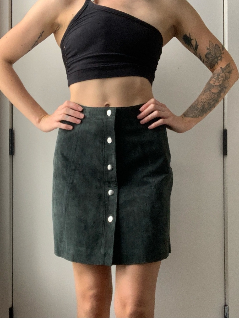 Dark Green Leather Skirt